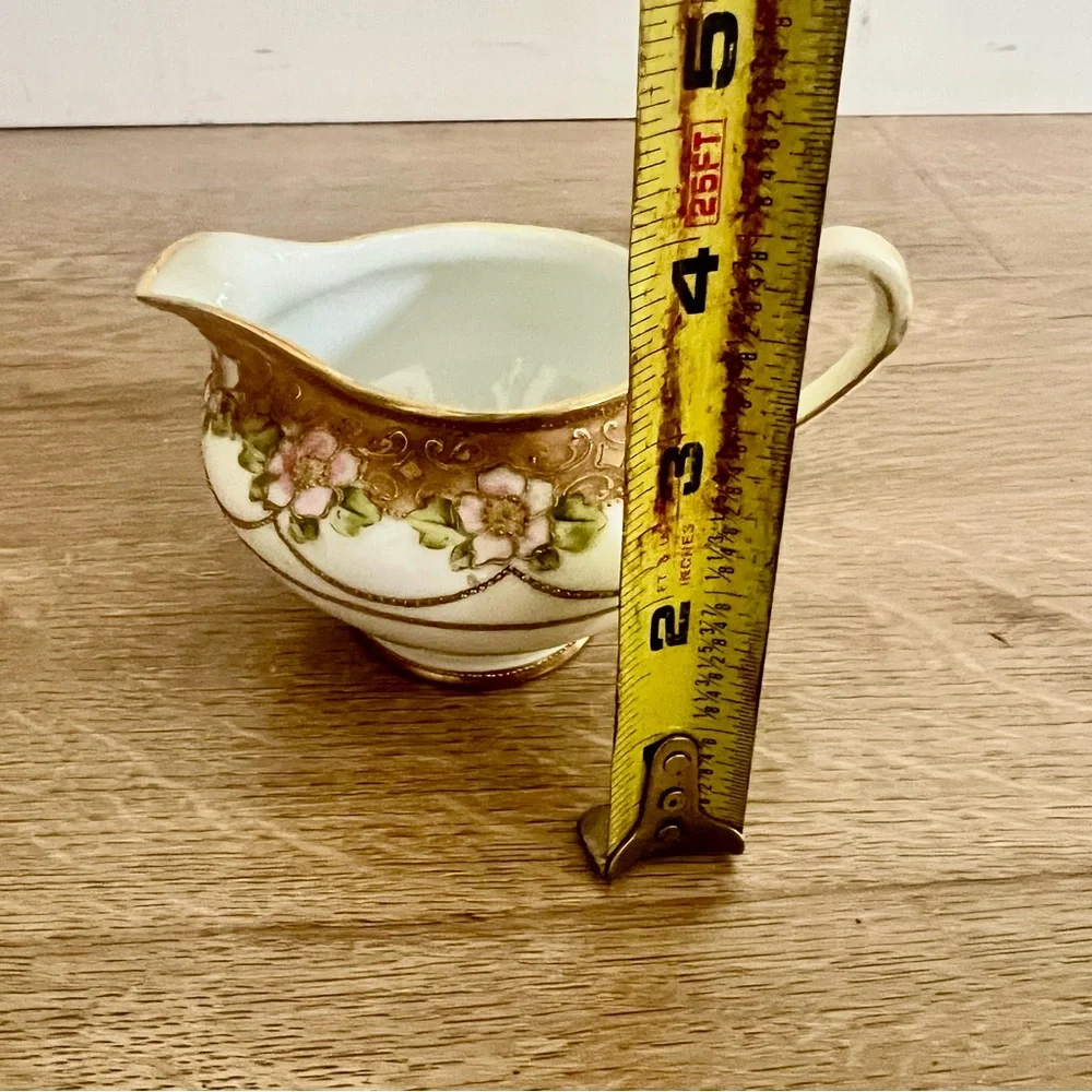 Antique 1910 Handpainted RC Nippon Porcelain Pitcher Creamer Gold beads Flowers‎
